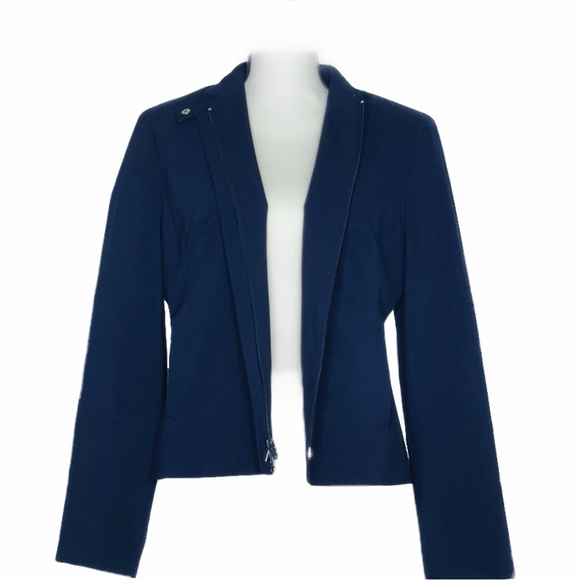 i.e. Womens 10 Navy Blue Zip Up Mock Neck Snap Button Light Jacket - Picture 2 of 5